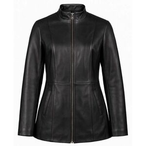 Overland Lambskin Leather Jacket XS Black Full Zip Moto Minimalist Quiet Luxury
